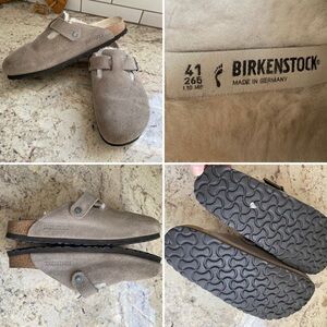 BIRKENSTOCK Boston Sherpa Unisex Clog Stone Coin EU42 L10 M8 VGUC